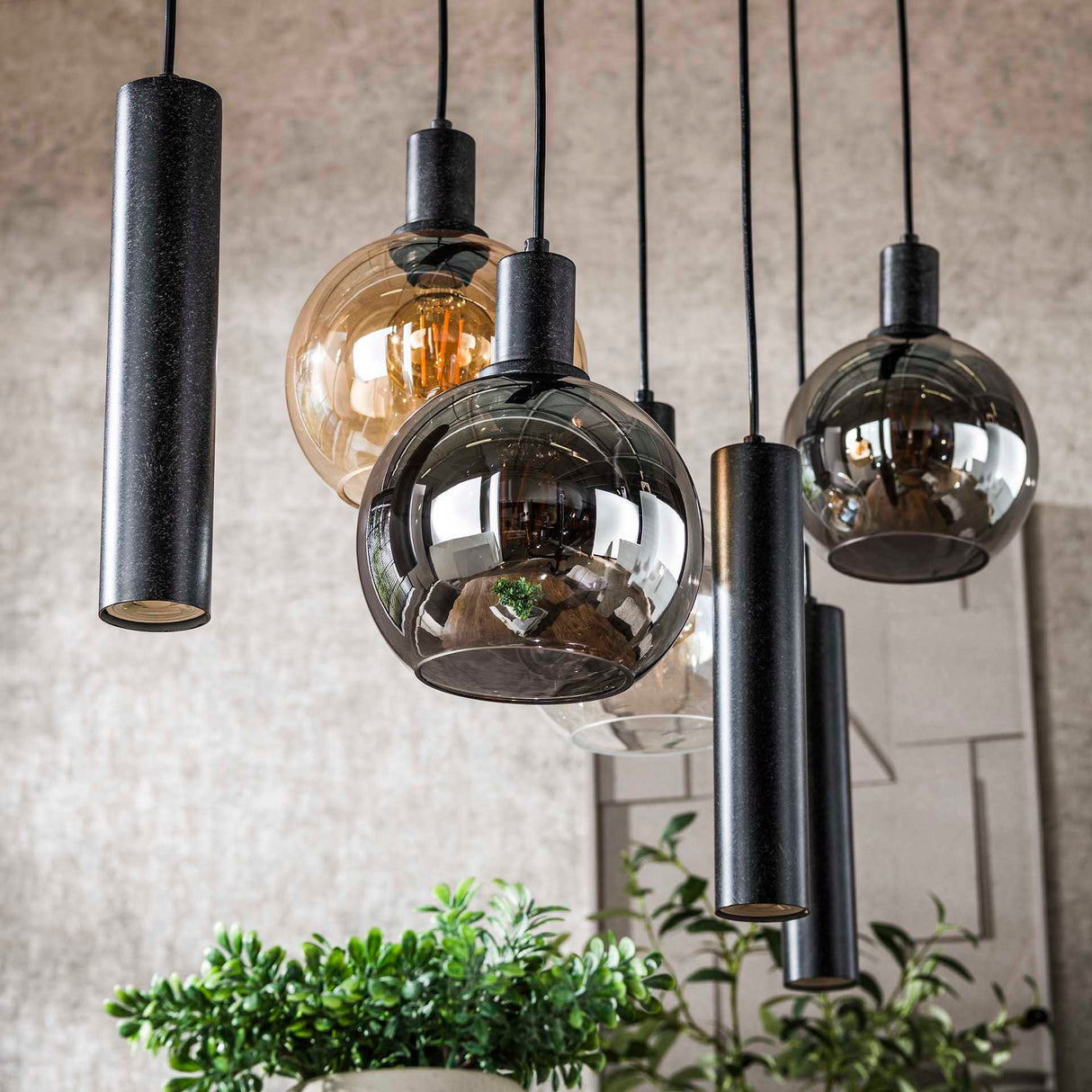 Hanglamp Valeo 7-lichts Zwart Metaal 110 cm