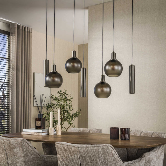 Hanglampen - Hanglamp 7 - lichts bruin frosted glas brons metaal Valeo 110 cm - Dimehouse