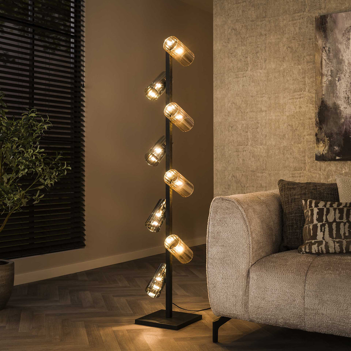 Lampadaire Khai 8 lumières cylindre verre mixte 