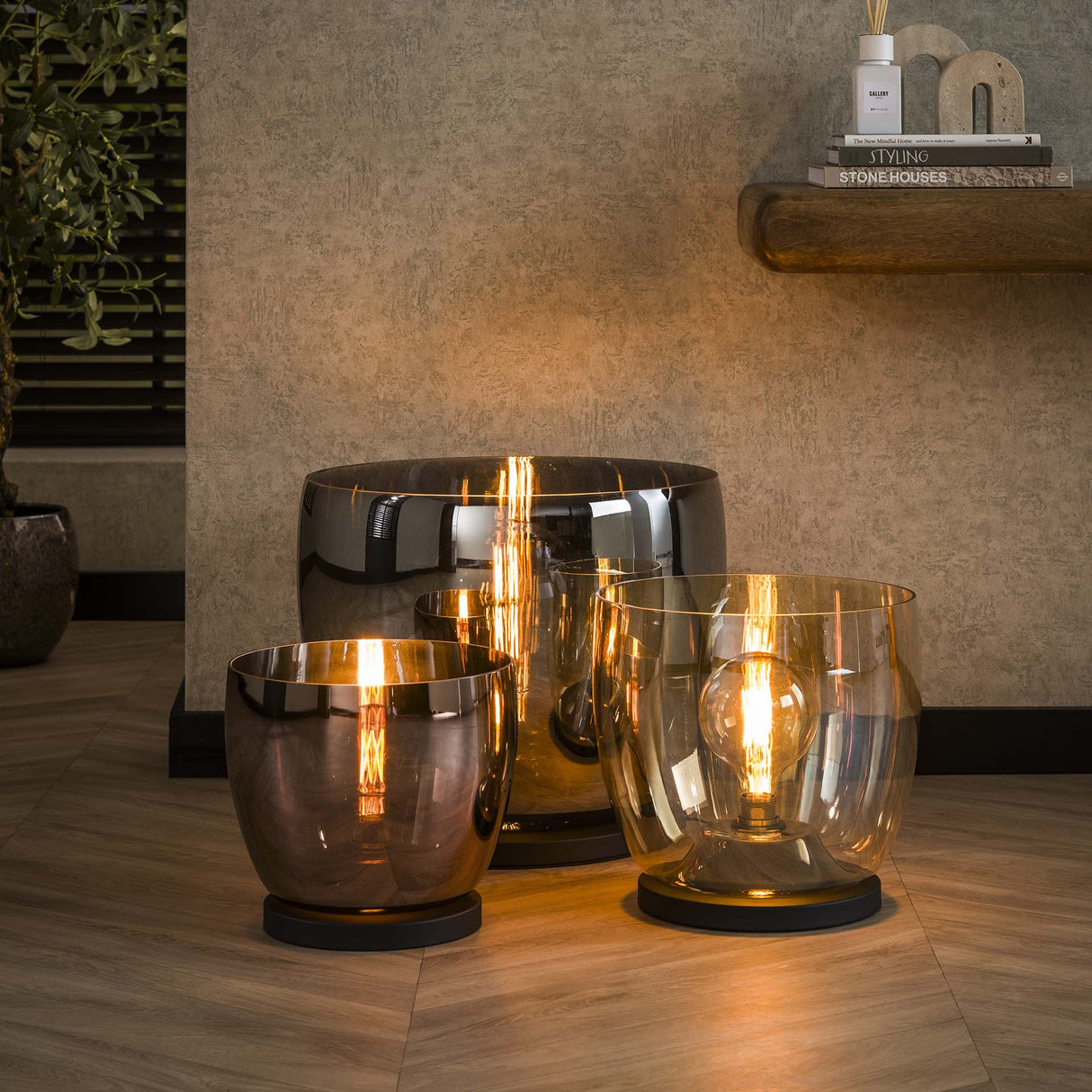 Vloerlamp Dain UP XXL Koperkleurig glas