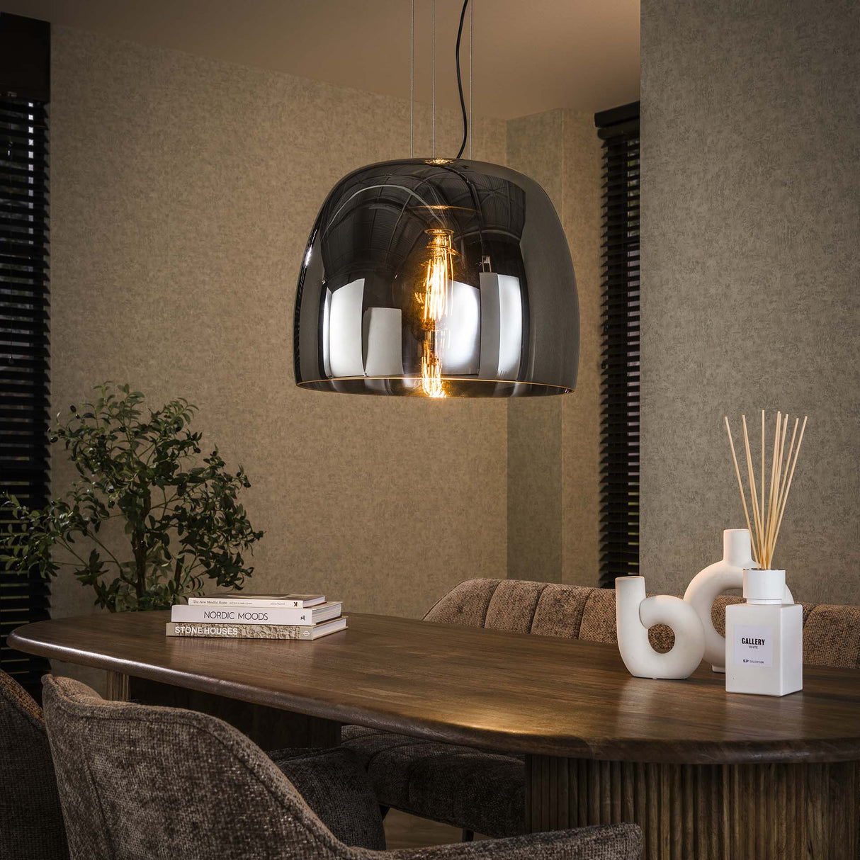 Hanglamp Dain 1-lichts XL chroomkleurig glas