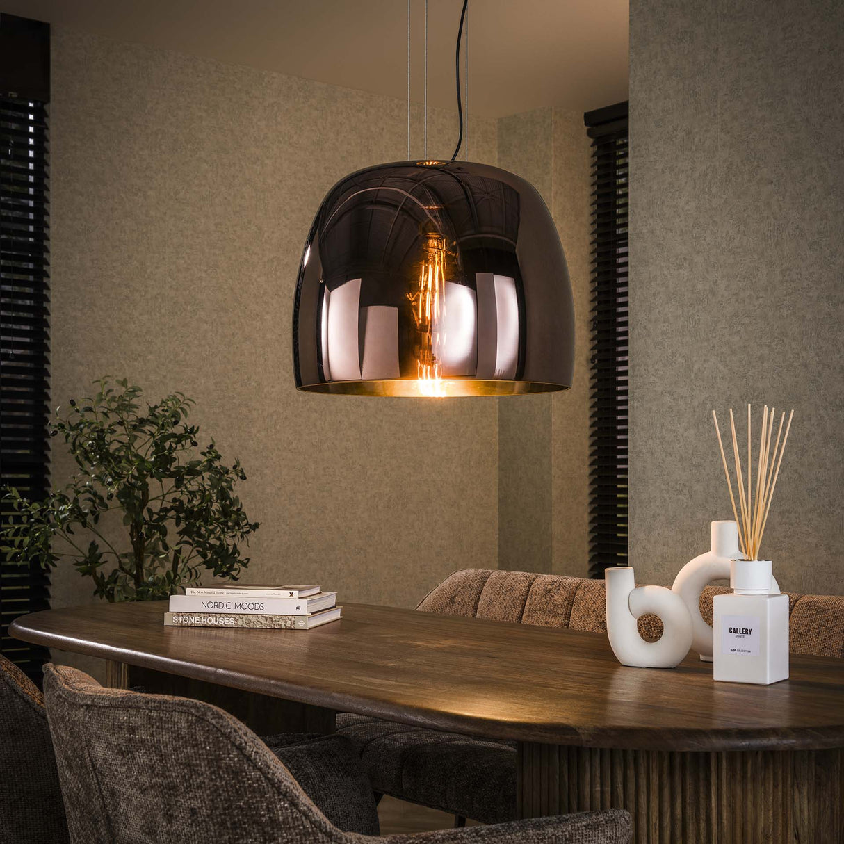 Hanglamp Dain 1-lichts XL koperkleurig glas