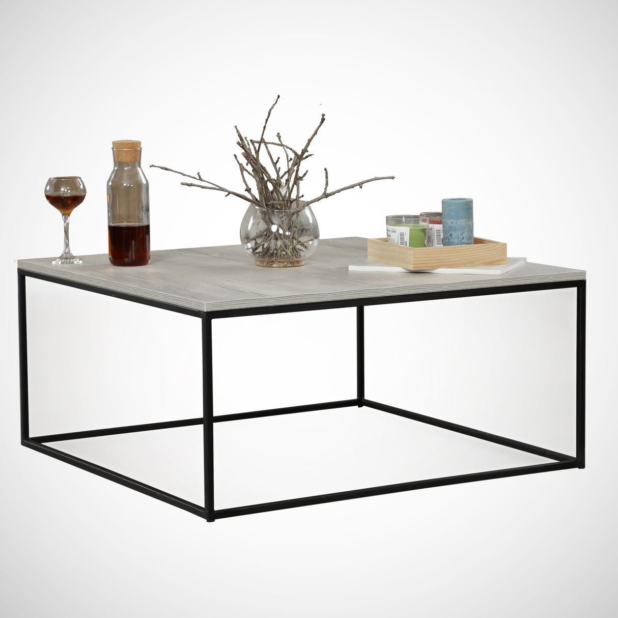 Table basse carrée 75x75 cm Pola - Bois gris mélaminé 