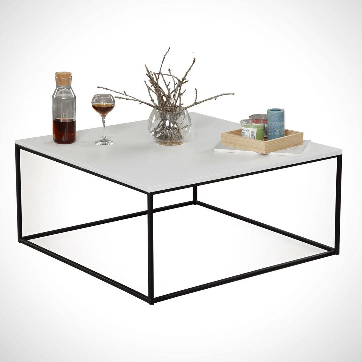 Table basse carrée 75x75 cm Pola - Mélamine blanche 