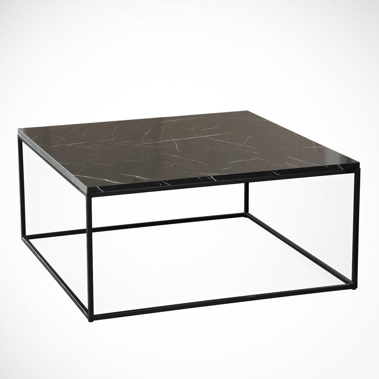Table basse carrée 75x75 cm Pola - Aspect marbre noir en mélamine 