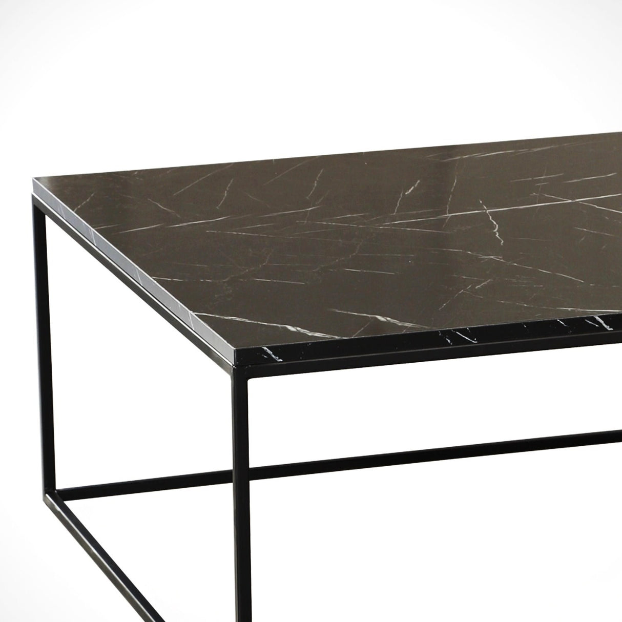 Table basse carrée 75x75 cm Pola - Aspect marbre noir en mélamine 