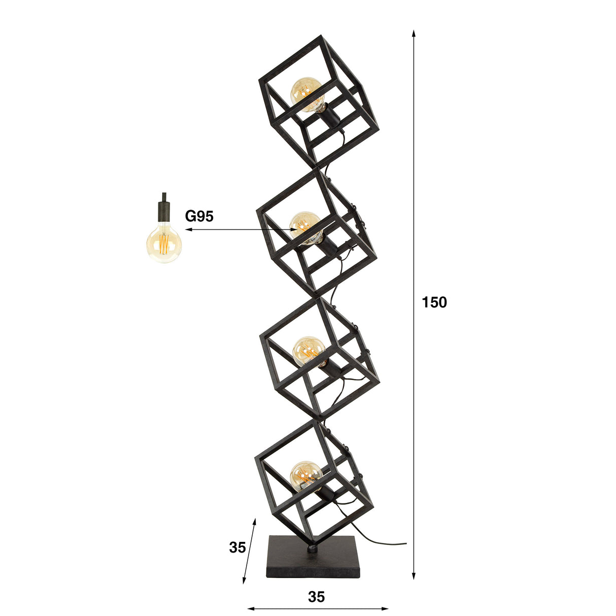 Lampadaire Drew 4 lumières cube noir 