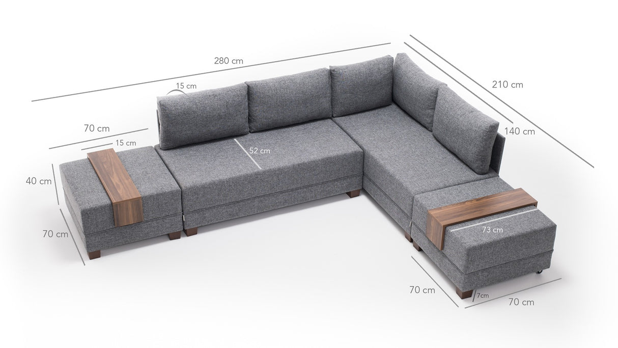 Canapé d'angle avec fonction couchage Right Fly Gris