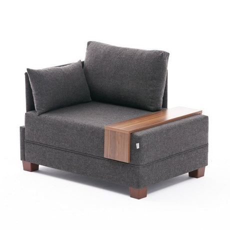 Moderne Fauteuil Antraciet Stof Fly - Links - Met Houten Tafeltje