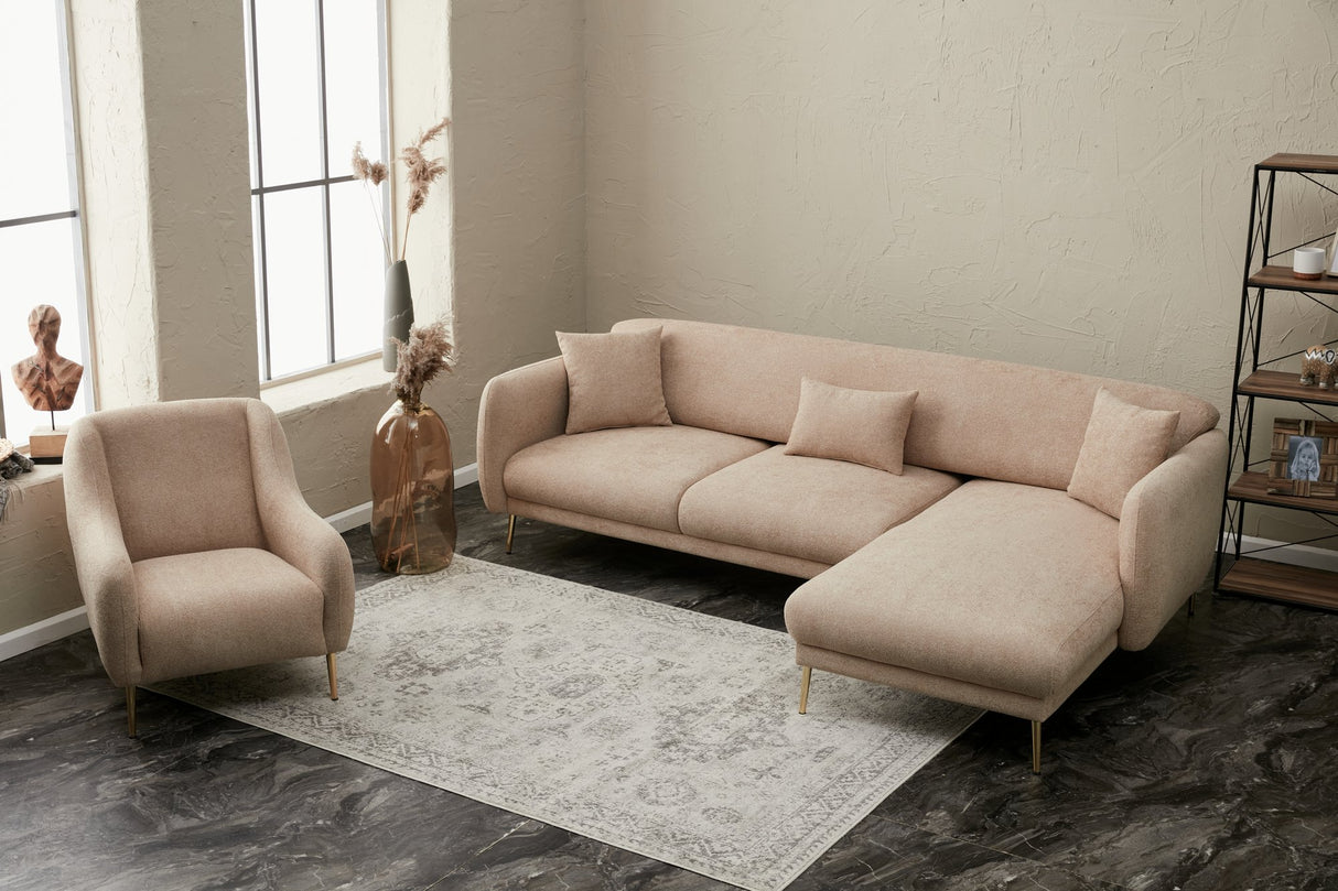 Canapé d'angle avec fonction couchage Droit Simena Beige - Golden Leg