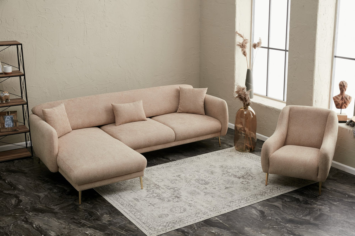 Canapé d'angle avec fonction couchage Gauche Simena Beige - Golden Leg