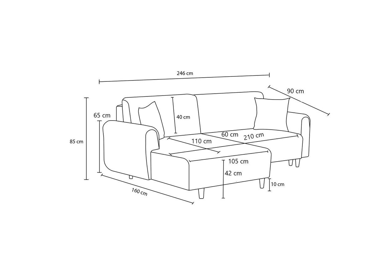 Canapé d'angle avec fonction couchage Gauche Crinière Gris