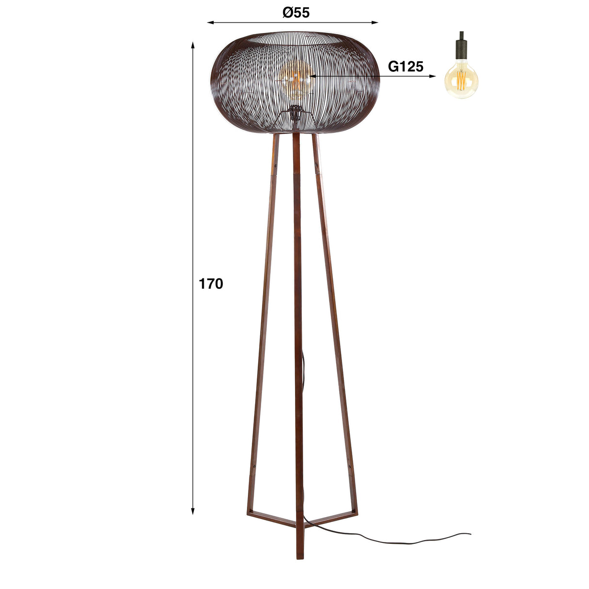 Lampadaire Jill 3 pieds cuivre Ø55 cm