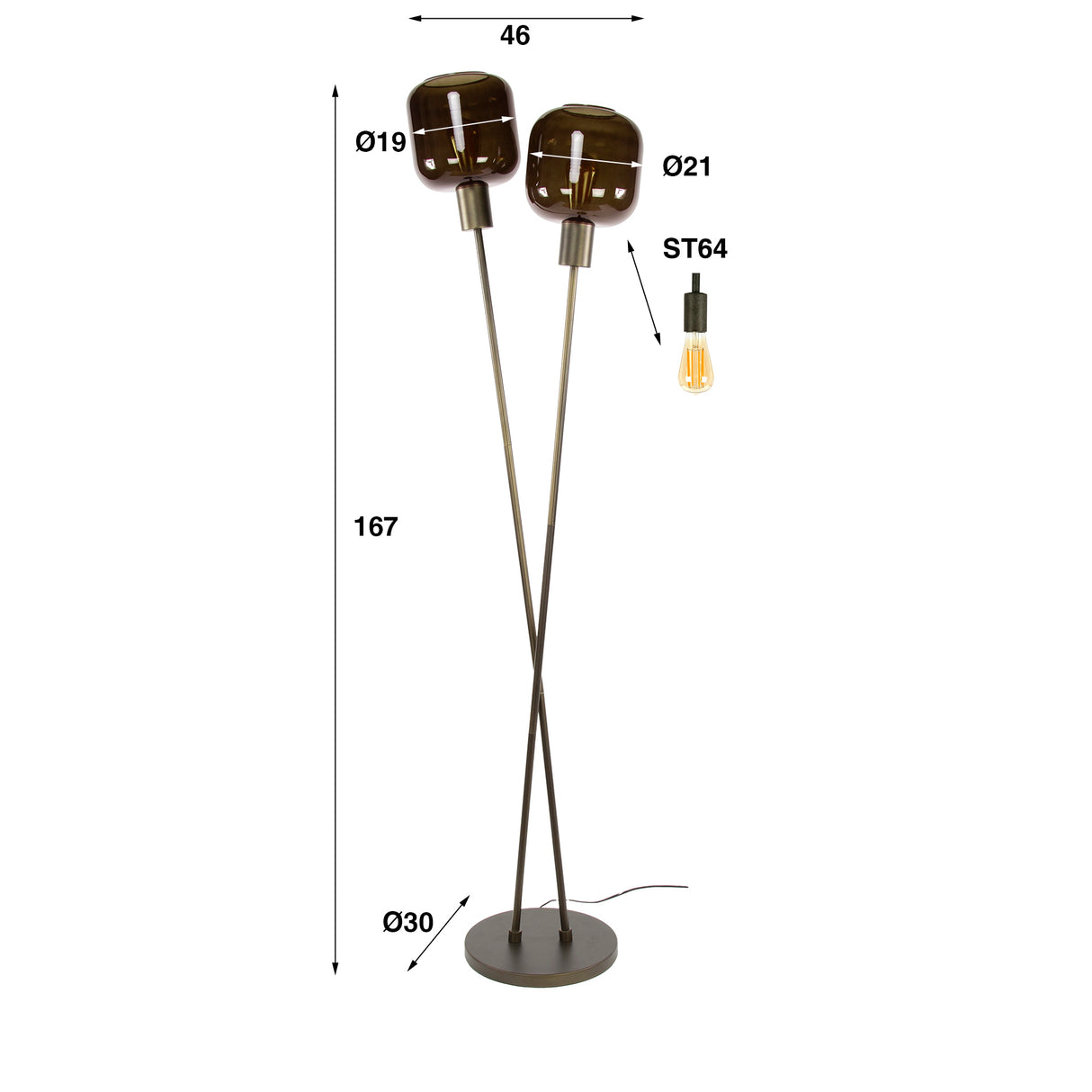 Lampadaire Terra Duo 2 lumières - Marron 