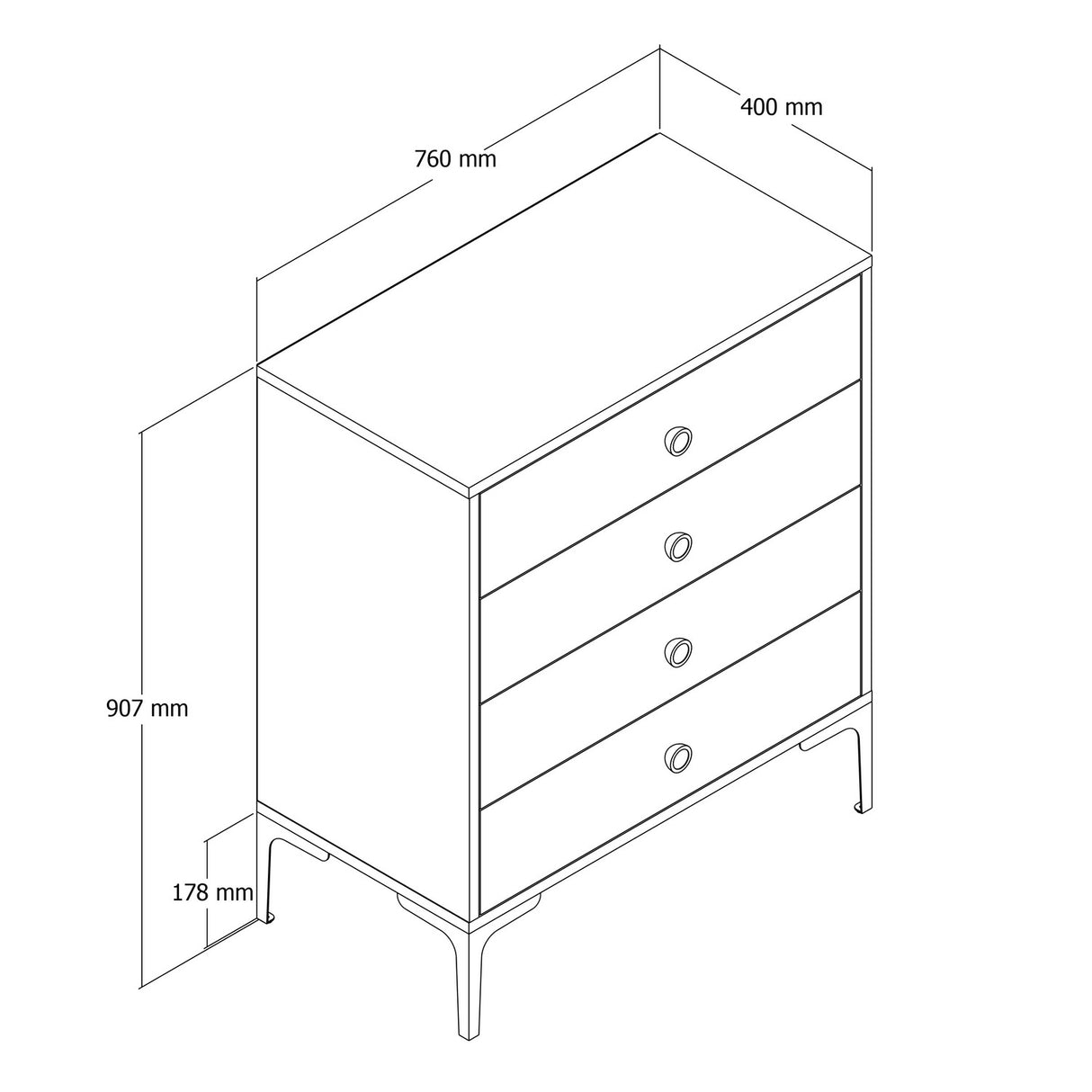 Ladekast Lizbon Walnoot Wit Melamine 76x90,7x40 cm