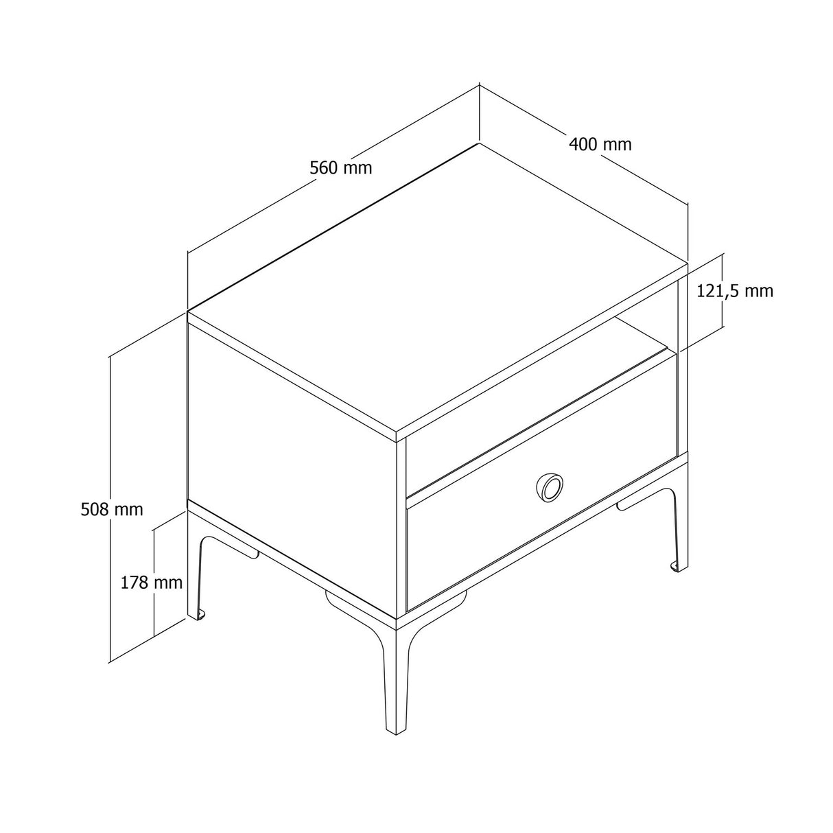 Nachtkastje Lizbon Walnoot Antraciet Melamine 56x50,8x40 cm