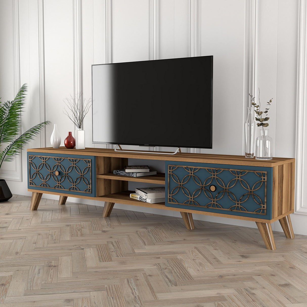 TV Meubel Class Walnoot Chalcedoon Melamine 180x44x35 cm