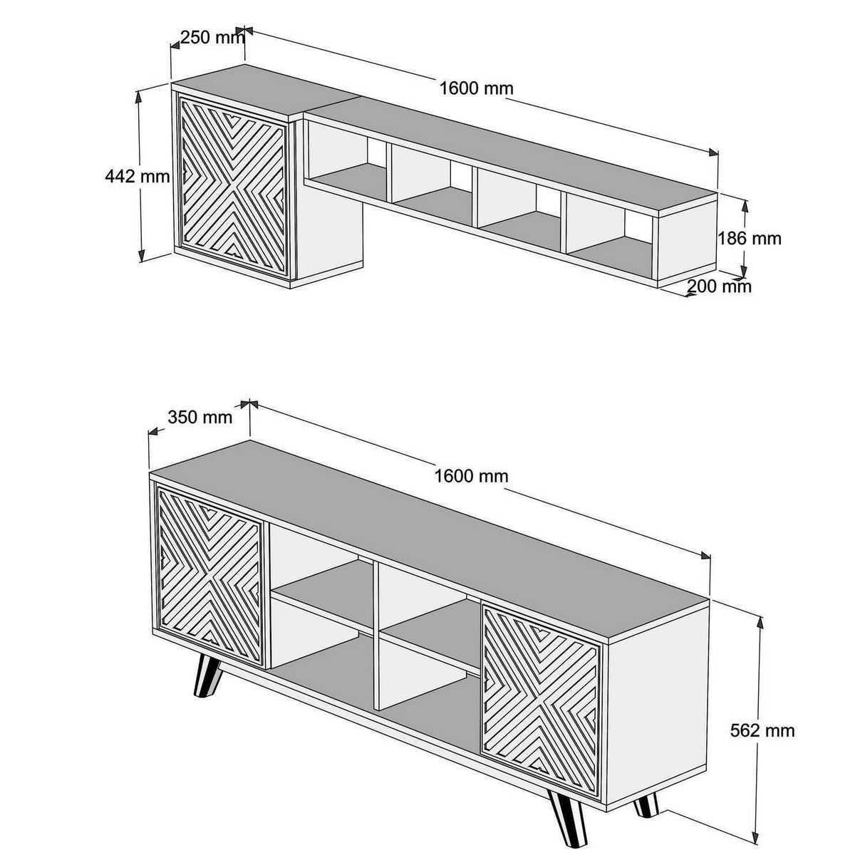 Ensemble de meubles de télévision Inci Walnut Mélamine blanche 160x56.2x35 cm