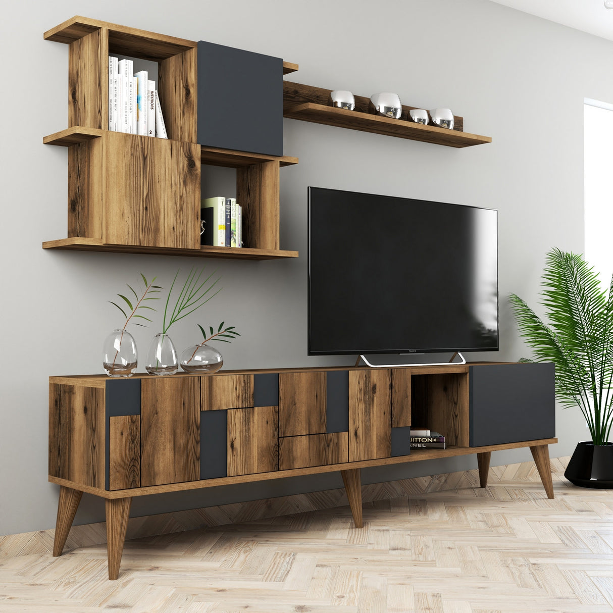 Ensemble de meubles télévisés Madrid Walnut Anthracite Mélamine 180x48.6x33,8 cm