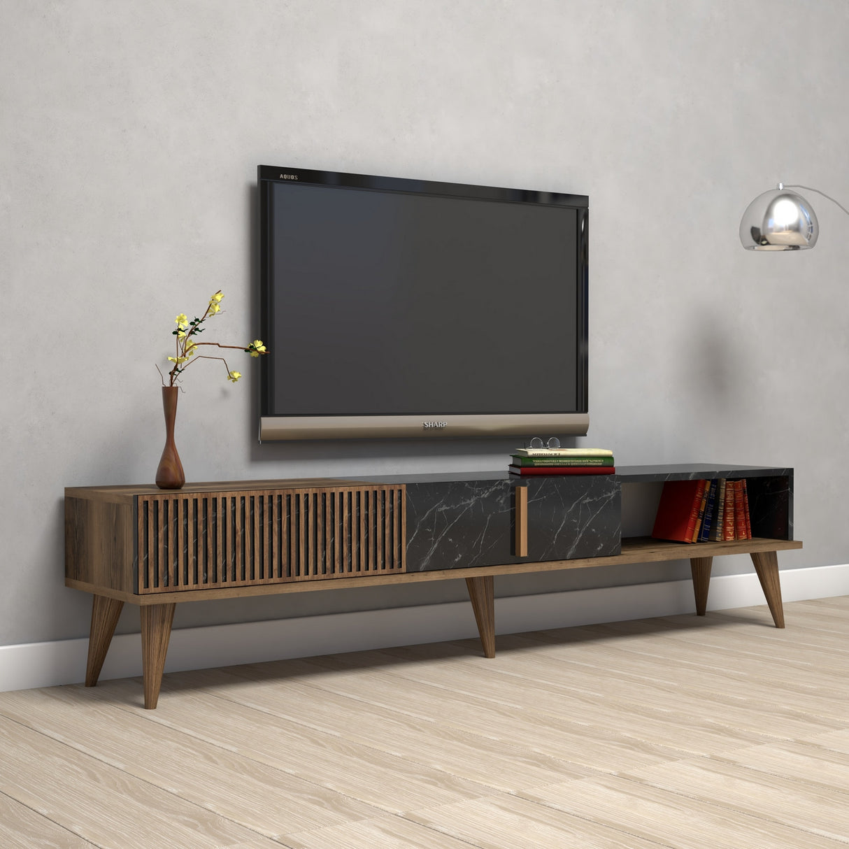 Meubles de télévision Milan Walnut Black Mélamine 180x40x35 cm