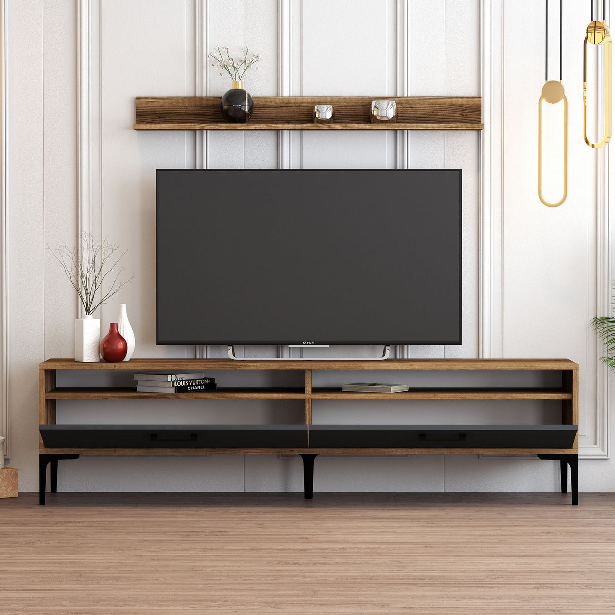 Ensemble de meubles télévisés Istanbul Walnut Anthracite Mélamine 180x47x35 cm