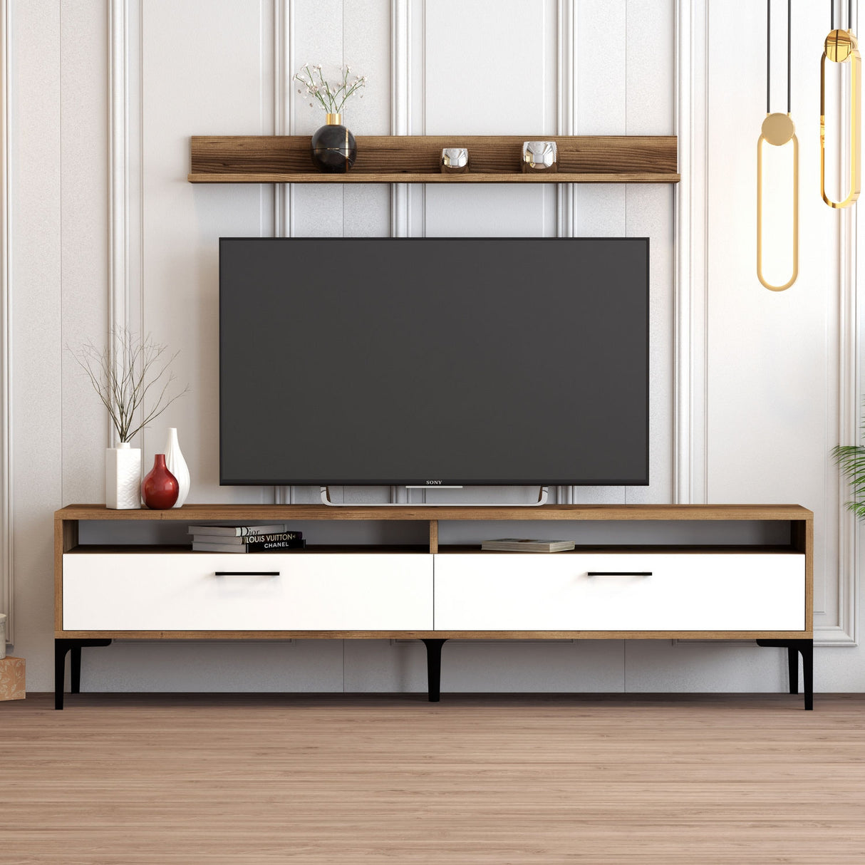 Ensemble de meubles télévisés Istanbul Walnut Mélamine blanche 180x47x35 cm