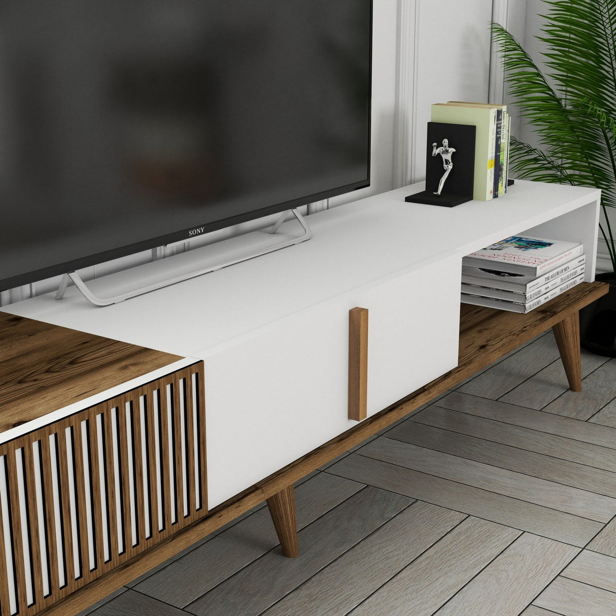 TV Meubel Milan Alt Walnoot Wit Melamine 180x40x35 cm