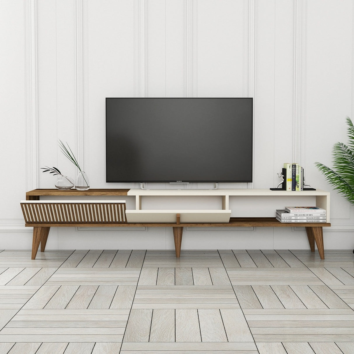 Meubles de télévision Milan Alt Walnut crème mélamine 180x40x35 cm