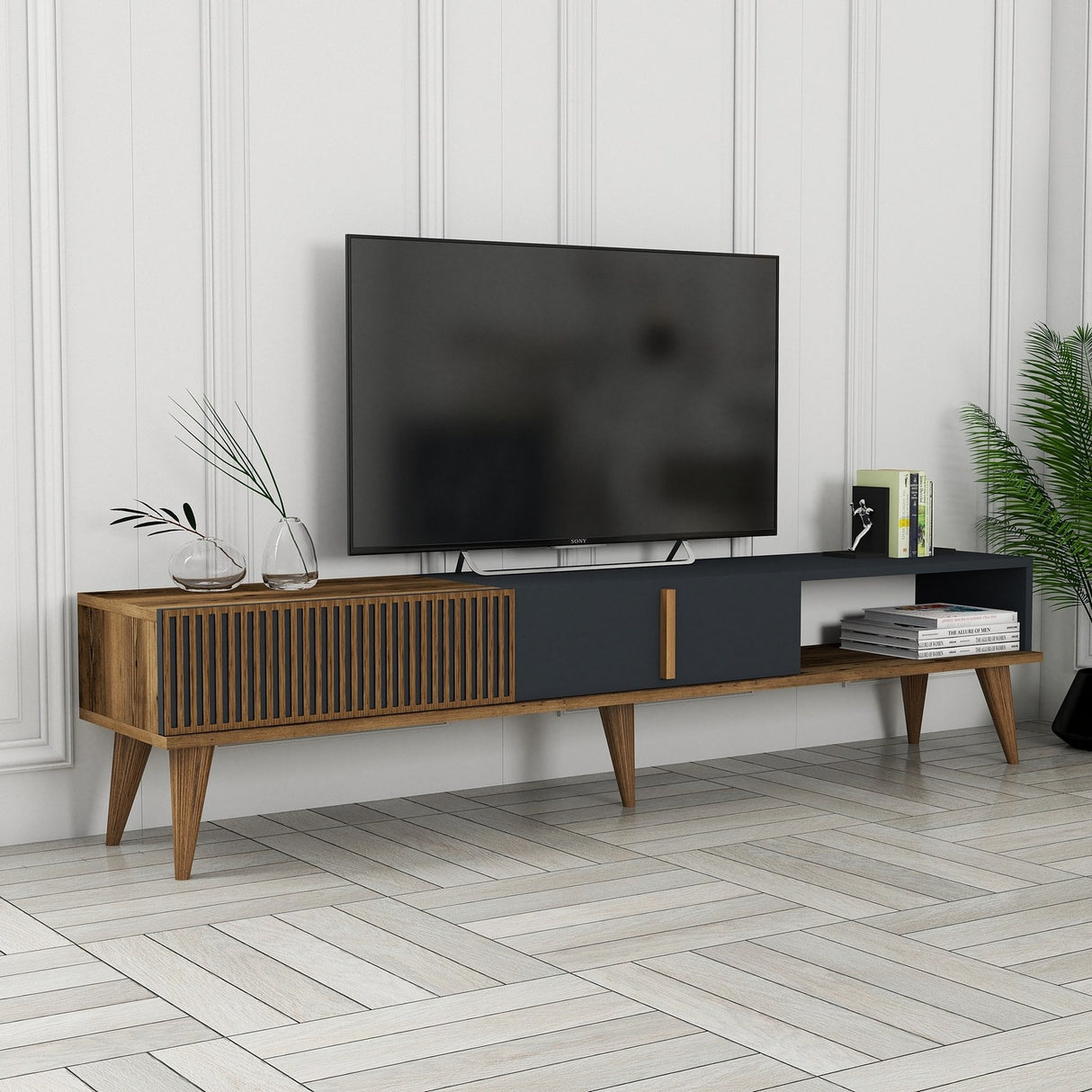 Meubles de télévision Milan Alt Walnut Anthracite Mélamine 180x40x35 cm