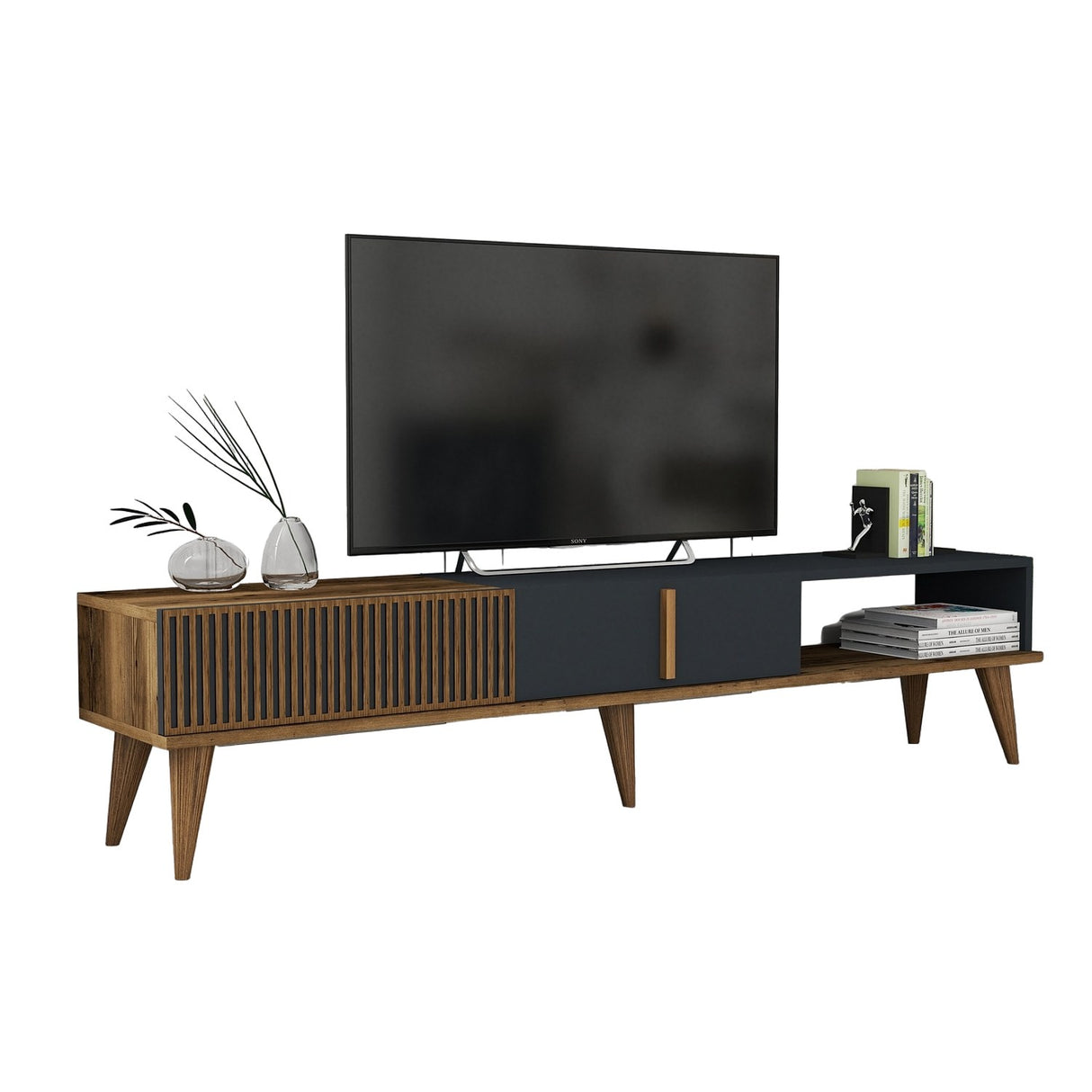 Meubles de télévision Milan Alt Walnut Anthracite Mélamine 180x40x35 cm