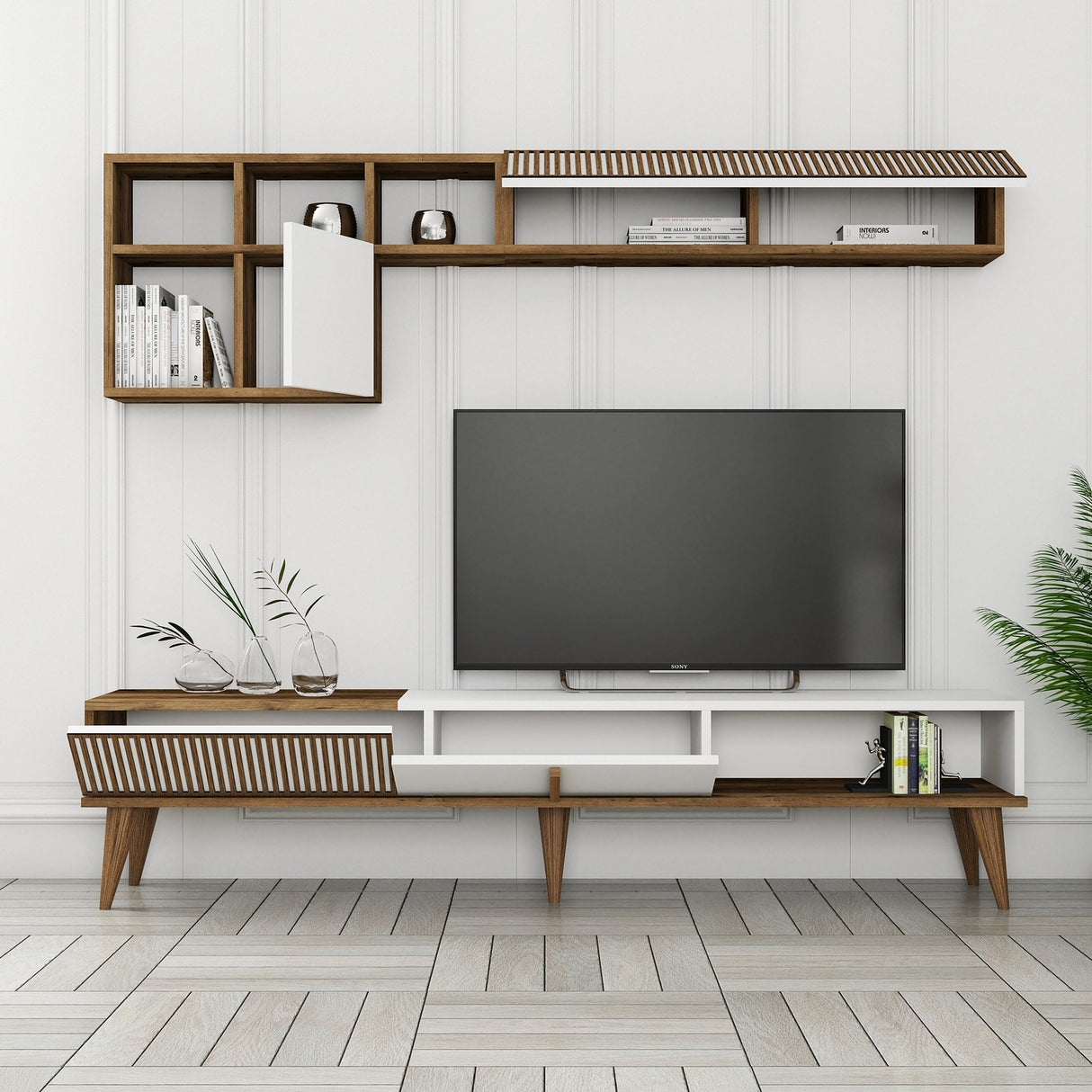 Ensemble de meubles télévisés Milan TV Walnut Mélamine blanche 180x40x35 cm