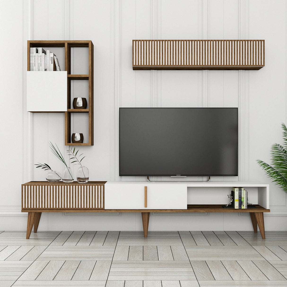 Ensemble de meubles télévisés Milan TV Walnut Mélamine blanche 180x40x35 cm