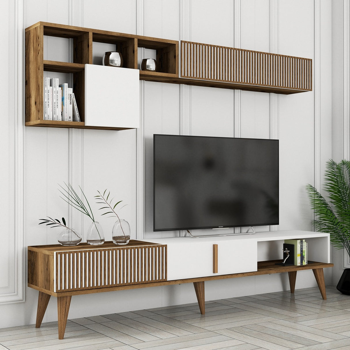 Ensemble de meubles télévisés Milan TV Walnut Mélamine blanche 180x40x35 cm