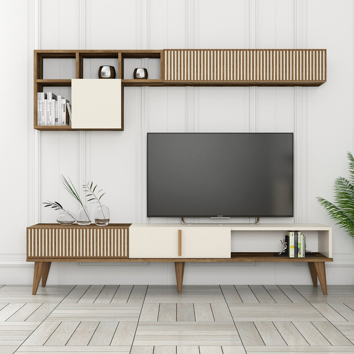 Ensemble de meubles télévisés Milan TV Walnut crème mélamine 180x40x35 cm