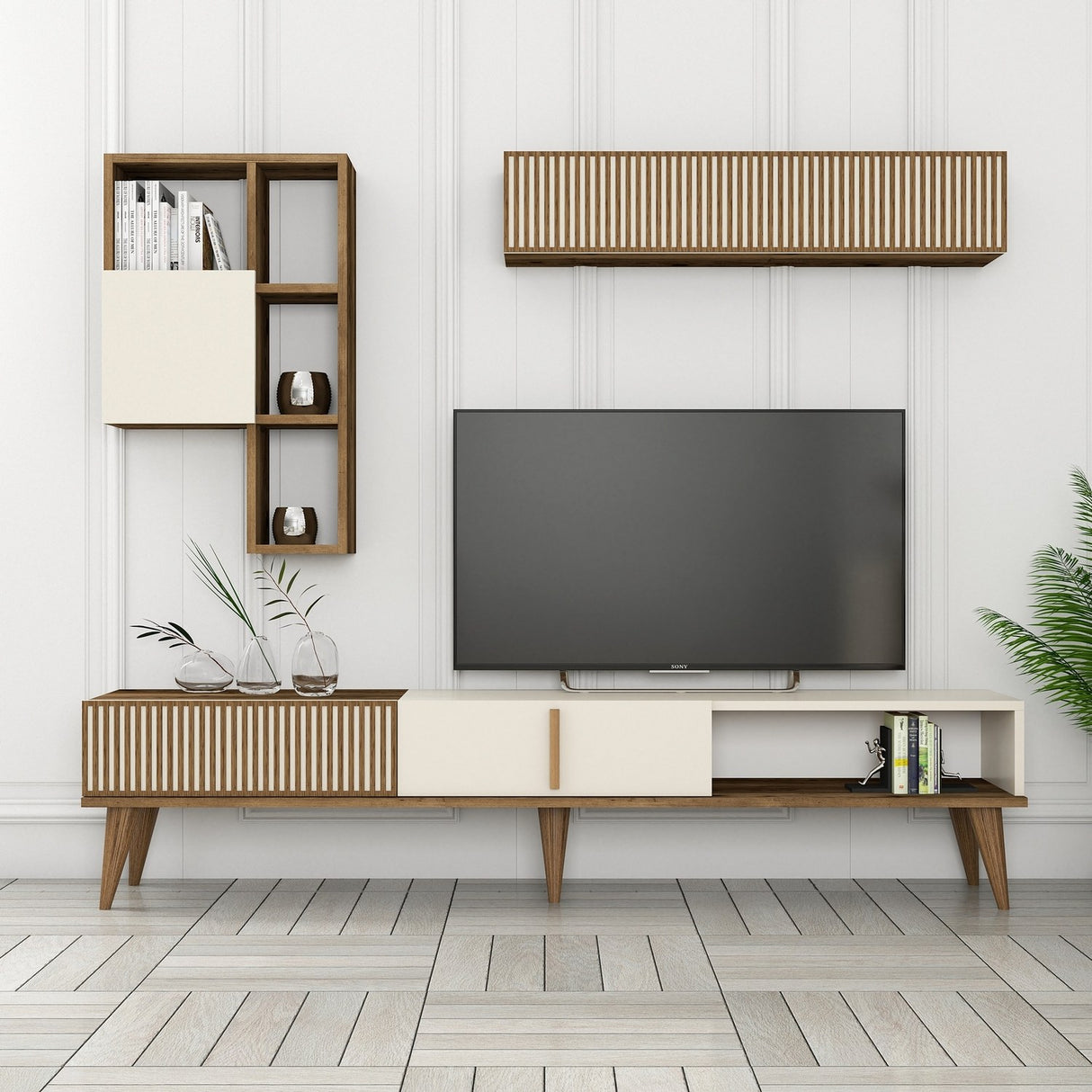 Ensemble de meubles télévisés Milan TV Walnut crème mélamine 180x40x35 cm