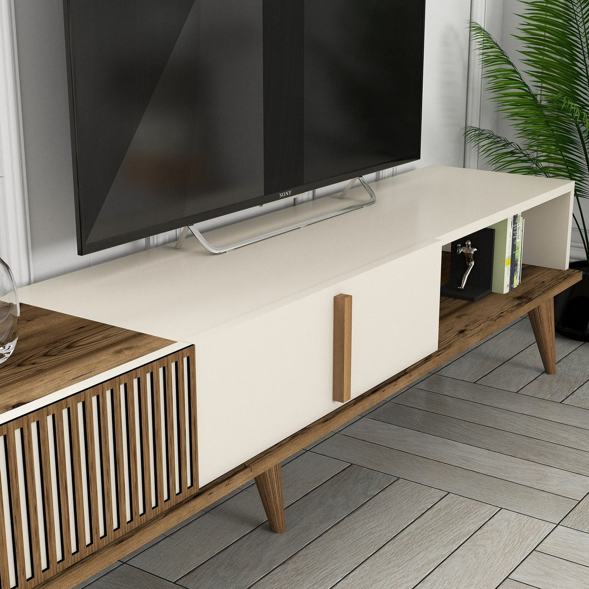 Ensemble de meubles télévisés Milan TV Walnut crème mélamine 180x40x35 cm