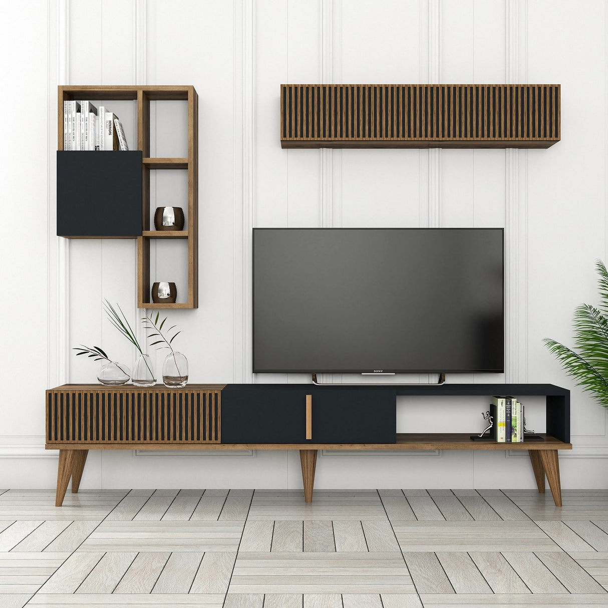 Ensemble de meubles de télévision Milan TV Walnut Anthracite Mélamine 180x40x35 cm