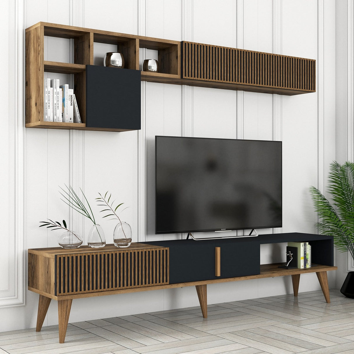 Ensemble de meubles de télévision Milan TV Walnut Anthracite Mélamine 180x40x35 cm