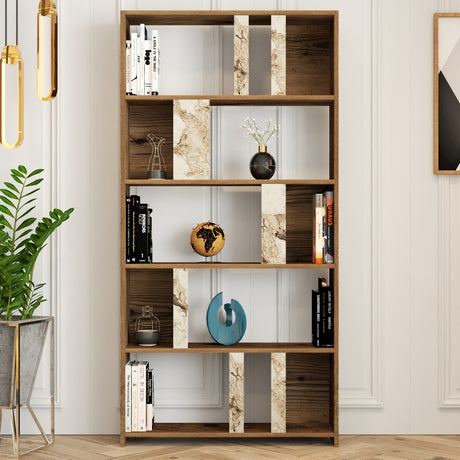 Bibliothèque Lima Walnut White Marmer Melamine 90x180x20 cm