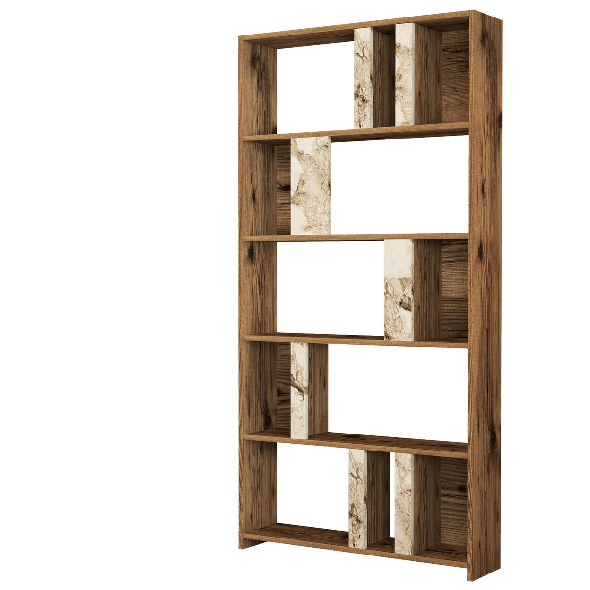 Boekenkast Lima Walnoot Wit Marmer Melamine 90x180x20 cm