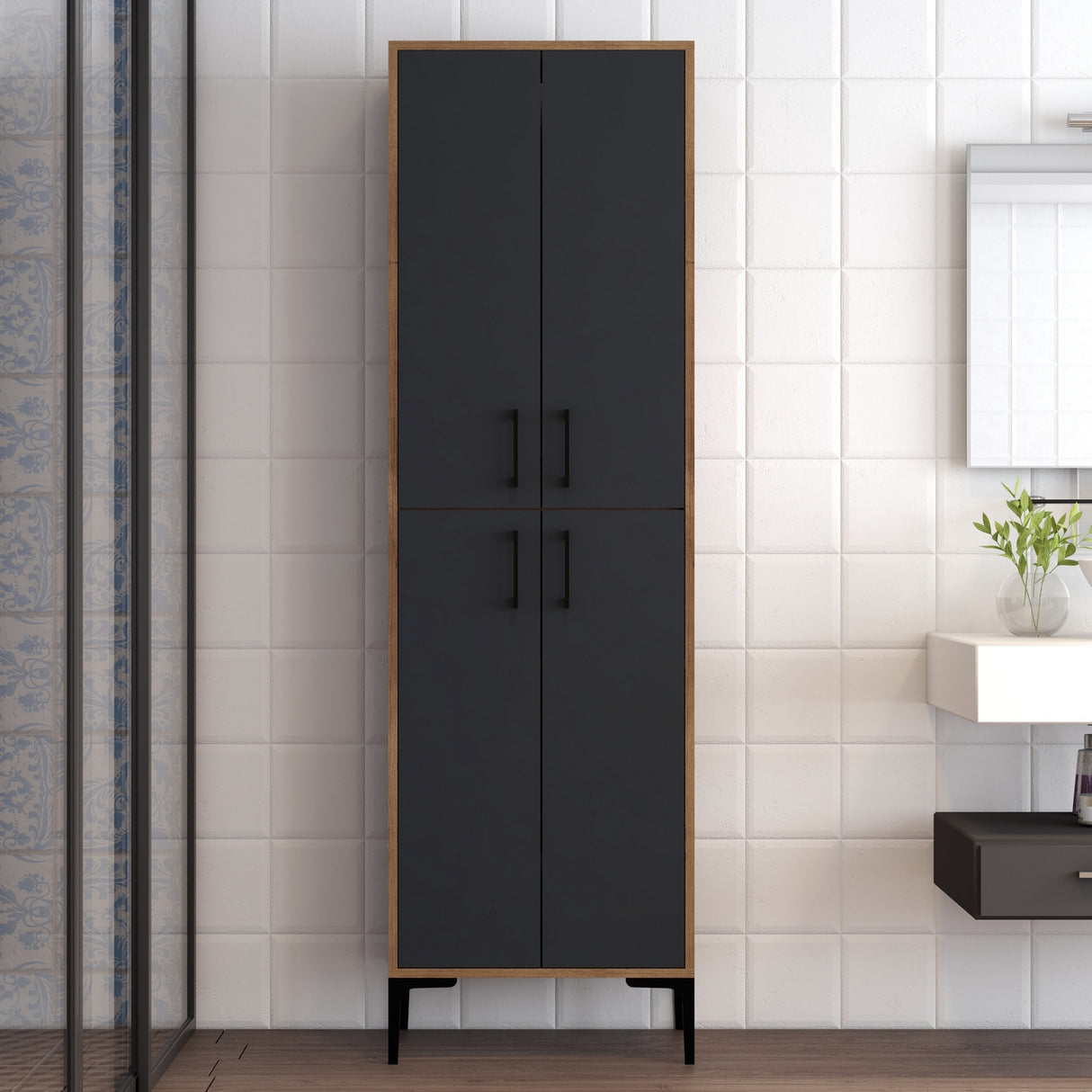 Armoire murale berlin noix anthracite mélamine 60x200x35 cm