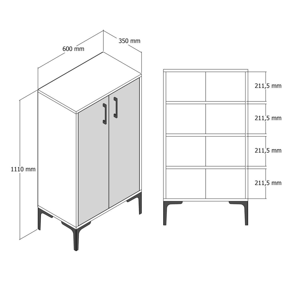 Cabinet à chaussures Prag noix anthracite mélamine 60x111x35 cm