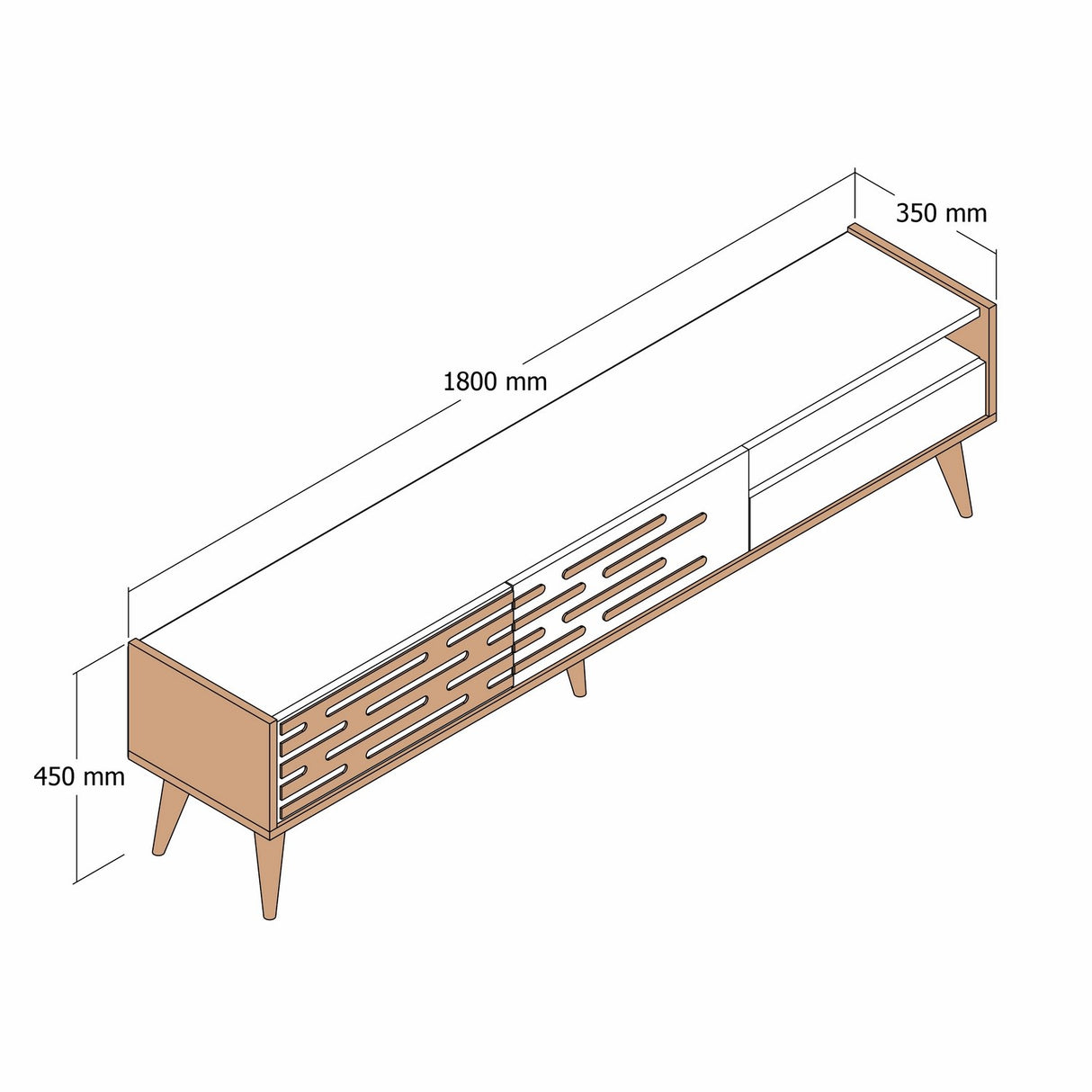 TV Meubel Valensiya Walnoot Antraciet Melamine 180x35x45 cm