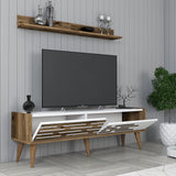 TV Meubel Set Valensiya Walnoot Wit Melamine 140x35x45 cm