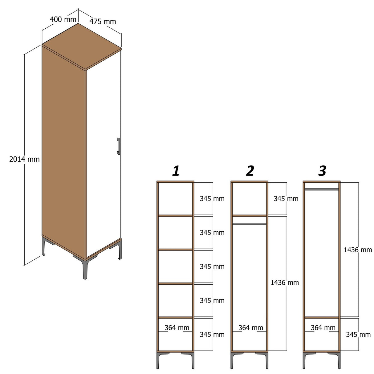 Armoire kumual p noix anthracite mélamine 40x47.5x201.4 cm