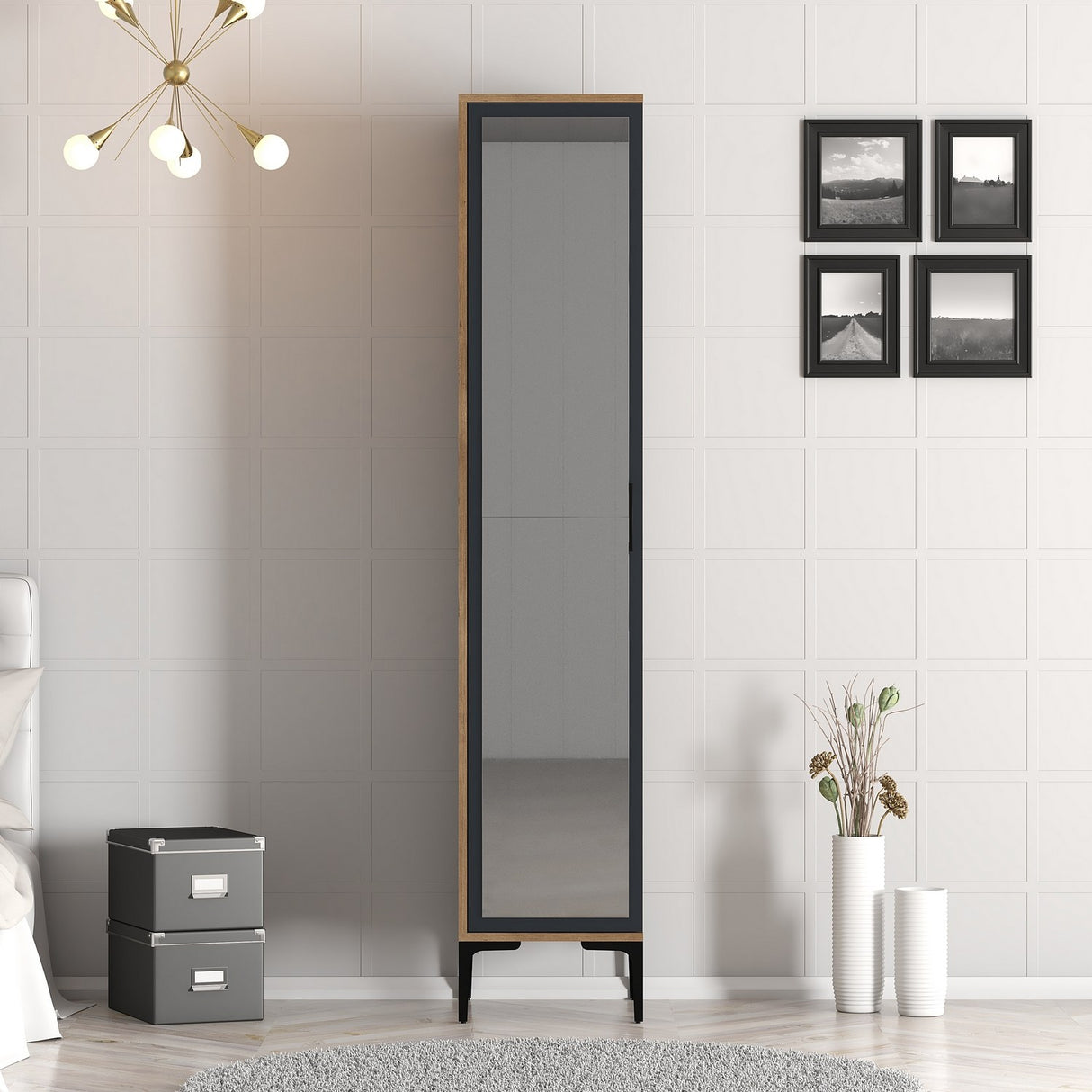 Armoire kumual r walnut anthracite mélamine 40x47.5x201.4 cm