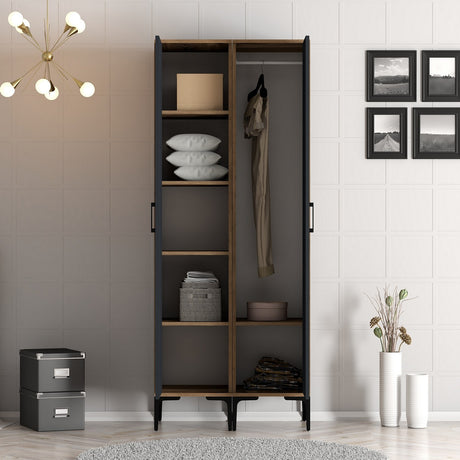 Armoire kumsal rr noix anthracite mélamine 80x47.5x201.4 cm