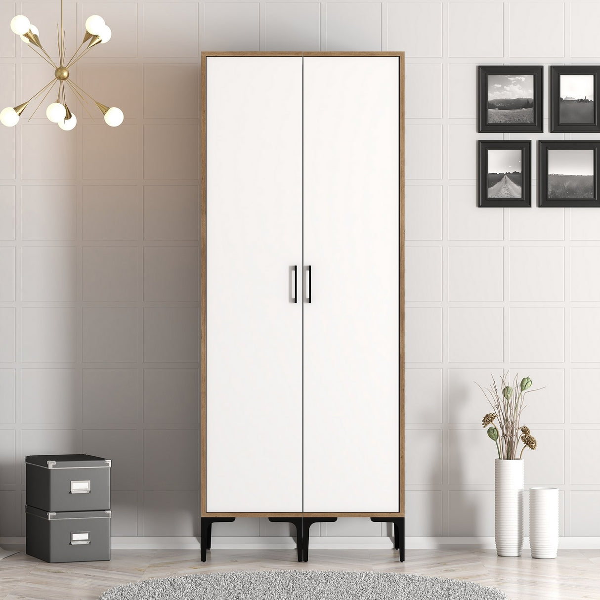 Armoire kumsal ss noyer mélamine blanche 80x47.5x201.4 cm