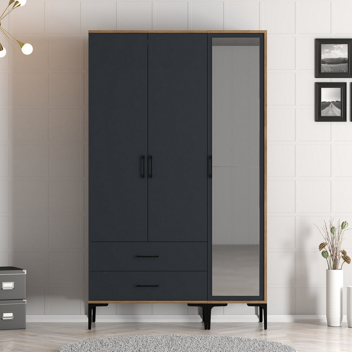 Garde-robe kumual rt walnut anthracite mélamine 120x47.5x201.4 cm