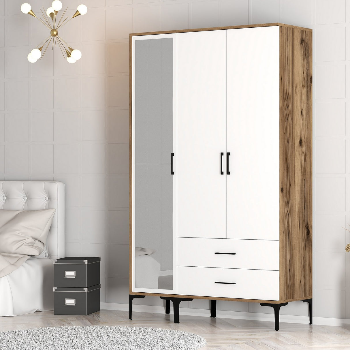 Armoire Kumual Rt Walnut White Mélamine 120x47.5x201.4 cm